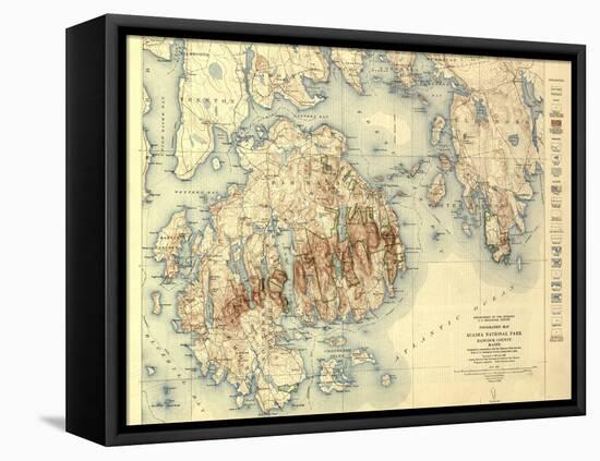 Acadia National Park - Topographic Panoramic Map-Lantern Press-Framed Stretched Canvas