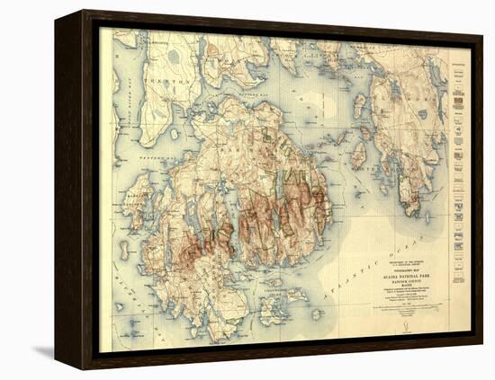 Acadia National Park - Topographic Panoramic Map-Lantern Press-Framed Stretched Canvas