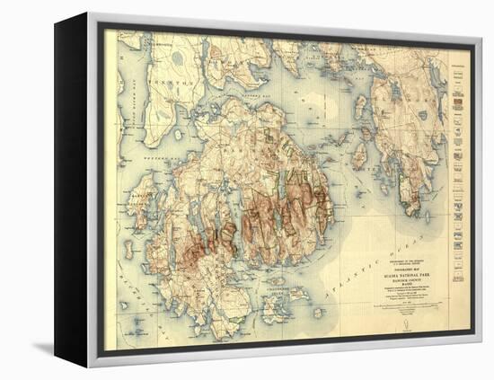 Acadia National Park - Topographic Panoramic Map-Lantern Press-Framed Stretched Canvas