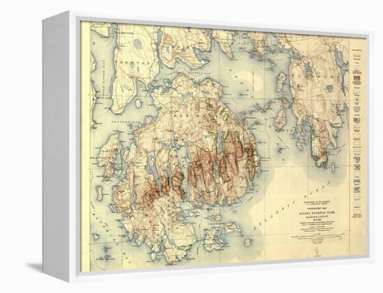 Acadia National Park - Topographic Panoramic Map-Lantern Press-Framed Stretched Canvas