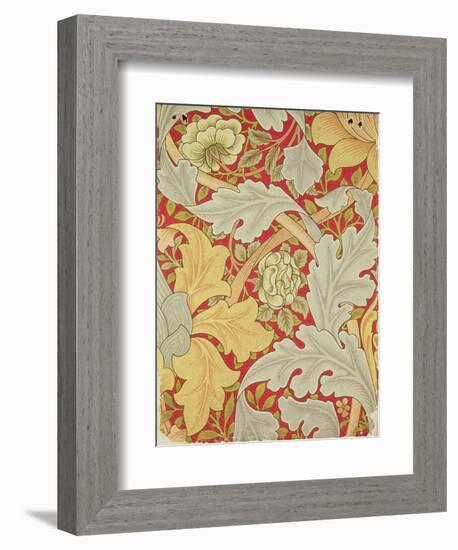 Acanthus Leaves and Wild Rose on a Crimson Background, Wallpaper Design-William Morris-Framed Premium Giclee Print