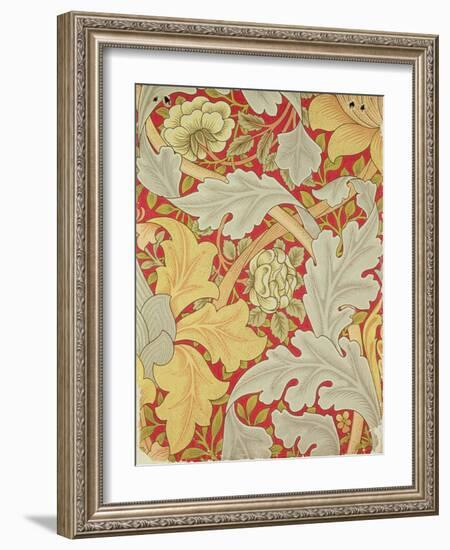 Acanthus Leaves and Wild Rose on a Crimson Background, Wallpaper Design-William Morris-Framed Giclee Print