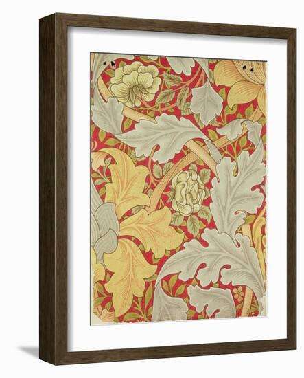 Acanthus Leaves and Wild Rose on a Crimson Background, Wallpaper Design-William Morris-Framed Giclee Print