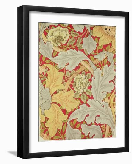 Acanthus Leaves and Wild Rose on a Crimson Background, Wallpaper Design-William Morris-Framed Giclee Print