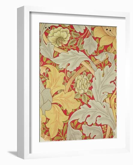 Acanthus Leaves and Wild Rose on a Crimson Background, Wallpaper Design-William Morris-Framed Giclee Print