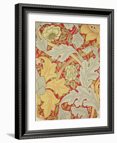 Acanthus Leaves and Wild Rose on a Crimson Background, Wallpaper Design-William Morris-Framed Giclee Print