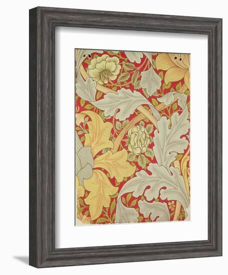 Acanthus Leaves and Wild Rose on a Crimson Background, Wallpaper Design-William Morris-Framed Giclee Print