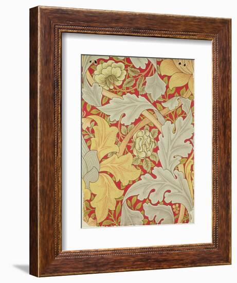 Acanthus Leaves and Wild Rose on a Crimson Background, Wallpaper Design-William Morris-Framed Giclee Print