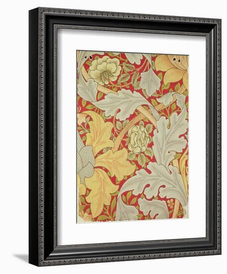 Acanthus Leaves and Wild Rose on a Crimson Background, Wallpaper Design-William Morris-Framed Giclee Print