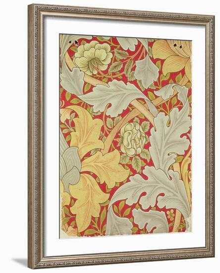 Acanthus Leaves and Wild Rose on a Crimson Background, Wallpaper Design-William Morris-Framed Giclee Print