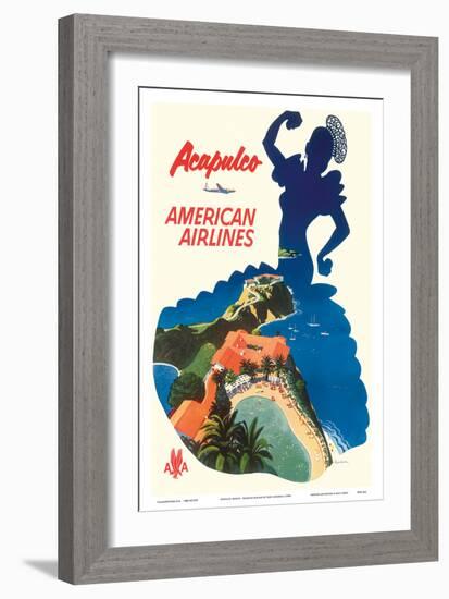 Acapulco, Mexico - American Airlines - Mexican Dancer Silhouette-Fred Ludenken-Framed Art Print