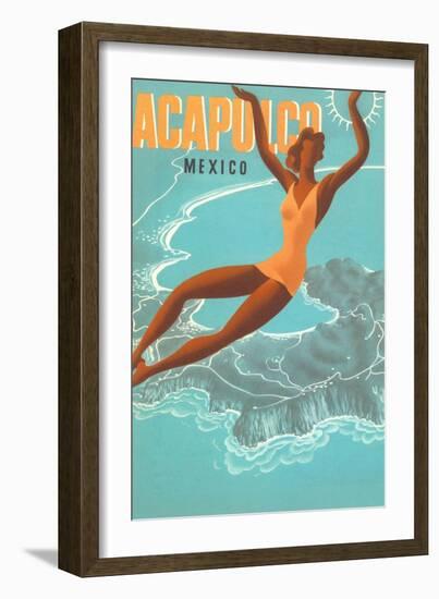 Acapulco, Mexico: Woman and Water-null-Framed Art Print