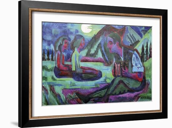 Accordion Player by Moonlight-Ernst Ludwig Kirchner-Framed Giclee Print