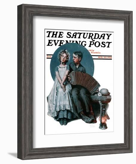 "Accordionist" or "Serenade" Saturday Evening Post Cover, August 30,1924-Norman Rockwell-Framed Giclee Print