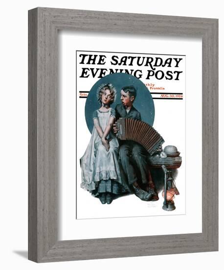 "Accordionist" or "Serenade" Saturday Evening Post Cover, August 30,1924-Norman Rockwell-Framed Giclee Print