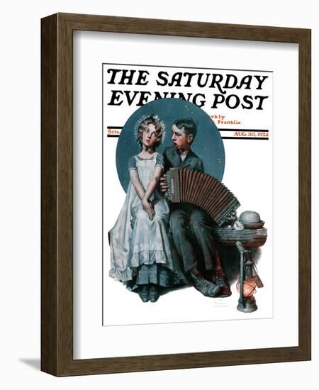 "Accordionist" or "Serenade" Saturday Evening Post Cover, August 30,1924-Norman Rockwell-Framed Giclee Print