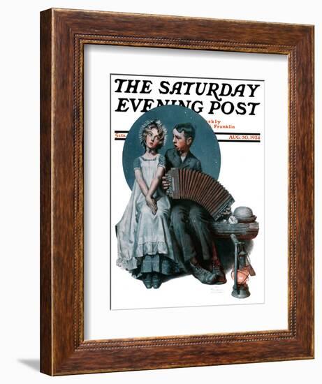 "Accordionist" or "Serenade" Saturday Evening Post Cover, August 30,1924-Norman Rockwell-Framed Giclee Print