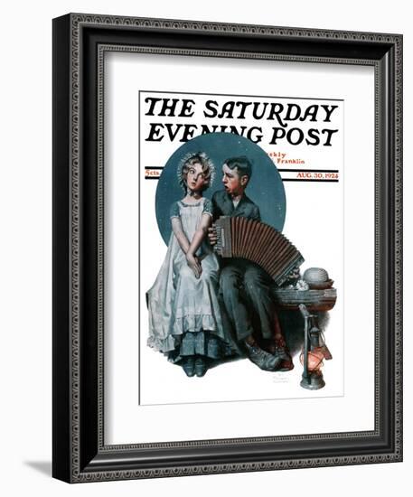 "Accordionist" or "Serenade" Saturday Evening Post Cover, August 30,1924-Norman Rockwell-Framed Giclee Print