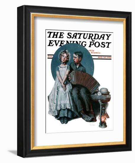 "Accordionist" or "Serenade" Saturday Evening Post Cover, August 30,1924-Norman Rockwell-Framed Giclee Print