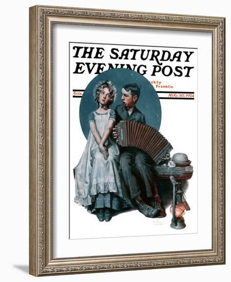"Accordionist" or "Serenade" Saturday Evening Post Cover, August 30,1924-Norman Rockwell-Framed Giclee Print