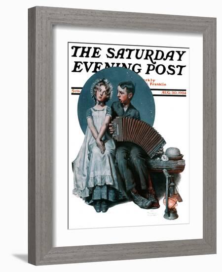 "Accordionist" or "Serenade" Saturday Evening Post Cover, August 30,1924-Norman Rockwell-Framed Giclee Print