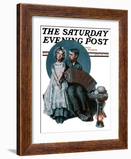 "Accordionist" or "Serenade" Saturday Evening Post Cover, August 30,1924-Norman Rockwell-Framed Giclee Print