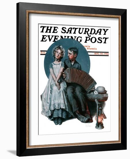 "Accordionist" or "Serenade" Saturday Evening Post Cover, August 30,1924-Norman Rockwell-Framed Giclee Print