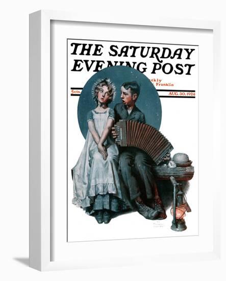 "Accordionist" or "Serenade" Saturday Evening Post Cover, August 30,1924-Norman Rockwell-Framed Giclee Print