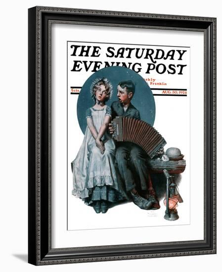 "Accordionist" or "Serenade" Saturday Evening Post Cover, August 30,1924-Norman Rockwell-Framed Giclee Print