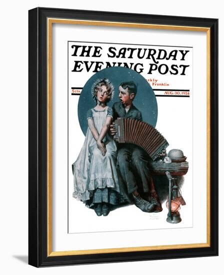 "Accordionist" or "Serenade" Saturday Evening Post Cover, August 30,1924-Norman Rockwell-Framed Giclee Print