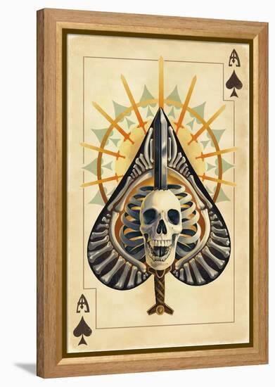 Ace of Spades - Playing Card-Lantern Press-Framed Stretched Canvas