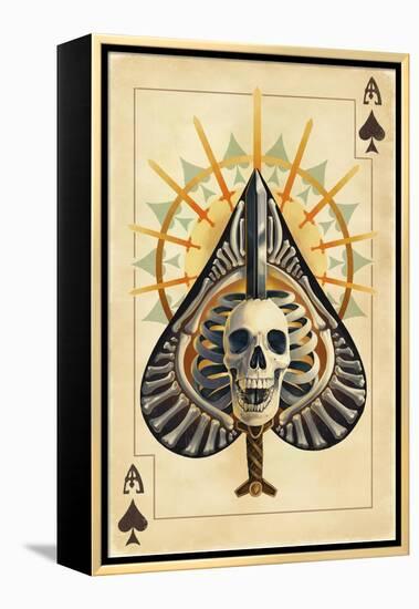 Ace of Spades - Playing Card-Lantern Press-Framed Stretched Canvas