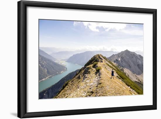 Achensee, Tyrol, Austria: Female Hiker Ridge Between The Mountains Seekarspitze And Seebergspitze-Axel Brunst-Framed Photographic Print