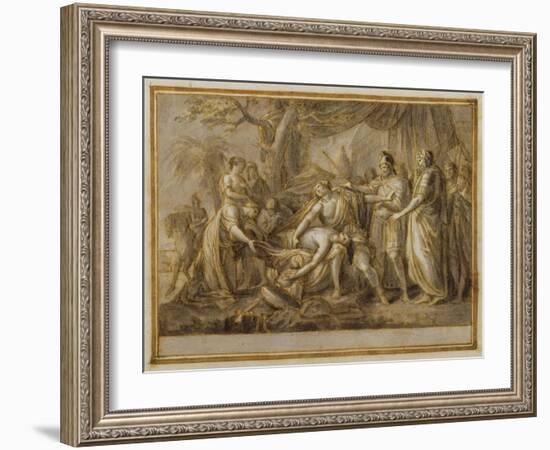 Achilles Lamenting the Death of Patroclus, 1760-63 (Pen and Ink and Wash on Paper)-Gavin Hamilton-Framed Giclee Print