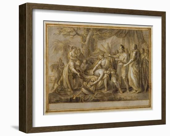 Achilles Lamenting the Death of Patroclus, 1760-63 (Pen and Ink and Wash on Paper)-Gavin Hamilton-Framed Giclee Print