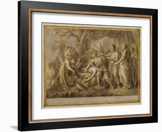 Achilles Lamenting the Death of Patroclus, 1760-63 (Pen and Ink and Wash on Paper)-Gavin Hamilton-Framed Giclee Print
