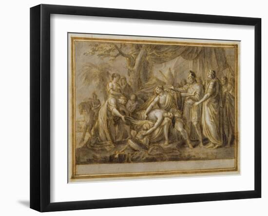 Achilles Lamenting the Death of Patroclus, 1760-63 (Pen and Ink and Wash on Paper)-Gavin Hamilton-Framed Giclee Print