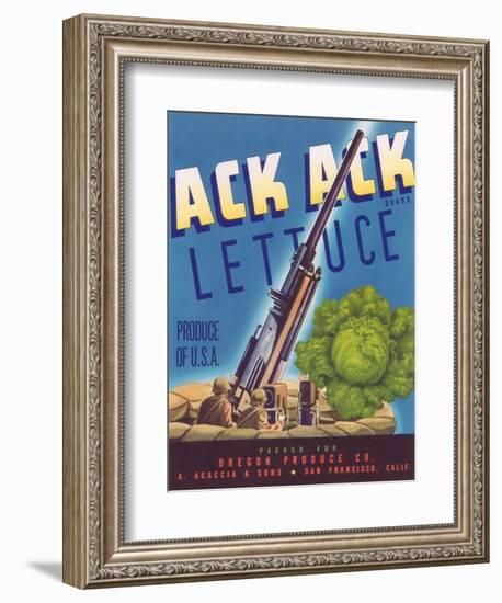 Ack Ack Lettuce Label - San Francisco, CA-Lantern Press-Framed Art Print