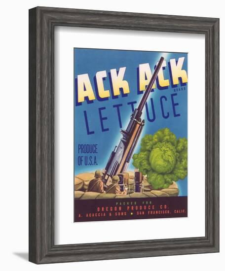 Ack Ack Lettuce Label - San Francisco, CA-Lantern Press-Framed Art Print