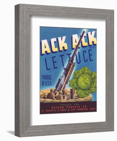 Ack Ack Lettuce Label - San Francisco, CA-Lantern Press-Framed Art Print