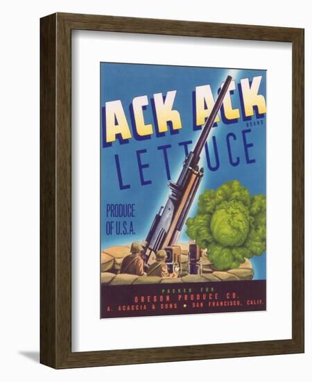 Ack Ack Lettuce Label - San Francisco, CA-Lantern Press-Framed Art Print