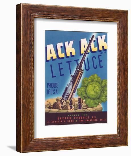 Ack Ack Lettuce Label - San Francisco, CA-Lantern Press-Framed Art Print