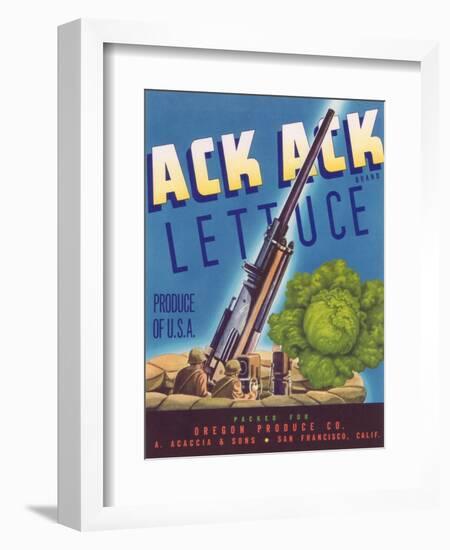 Ack Ack Lettuce Label - San Francisco, CA-Lantern Press-Framed Art Print