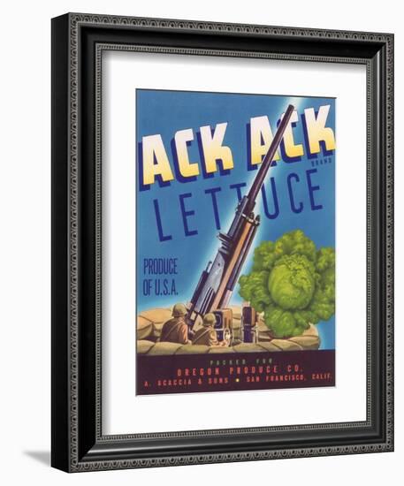 Ack Ack Lettuce Label - San Francisco, CA-Lantern Press-Framed Art Print