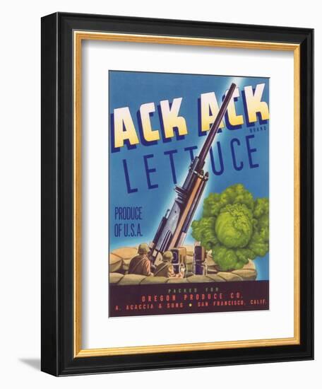 Ack Ack Lettuce Label - San Francisco, CA-Lantern Press-Framed Art Print