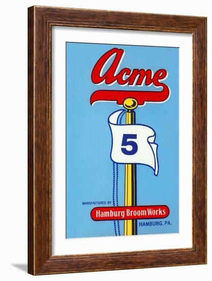 Acme 5 Broom Label-null-Framed Art Print