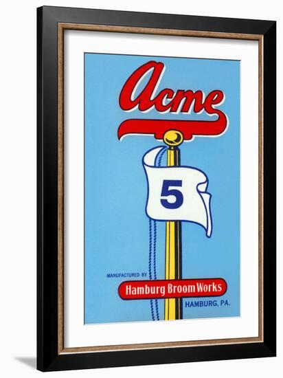 Acme 5 Broom Label-null-Framed Art Print