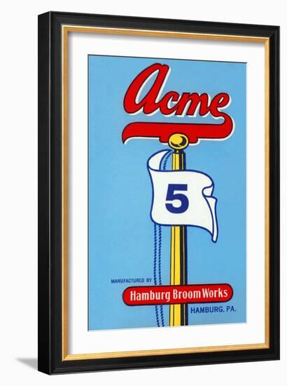 Acme 5 Broom Label-null-Framed Art Print