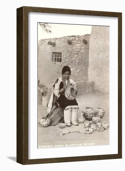 Acoma Pueblo Indian Woman Decorating Pottery-null-Framed Art Print
