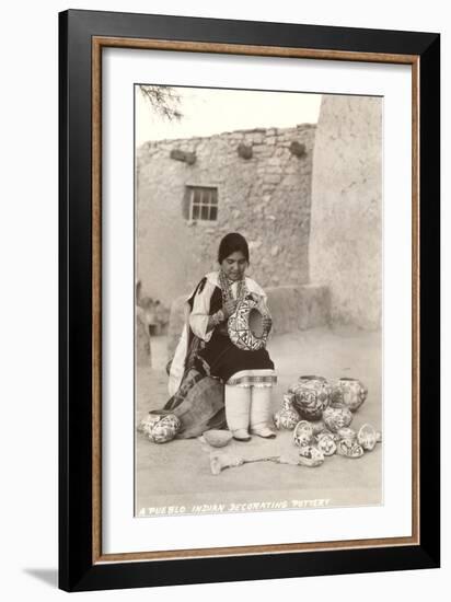 Acoma Pueblo Indian Woman Decorating Pottery-null-Framed Art Print